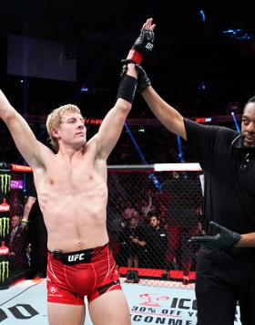 Paddy Pimblett of England reacts after defeating Jared Gordon in a lightweight fight during the UFC 282 event at T-Mobile Arena on December 10, 2022 in Las Vegas, Nevada. (Photo by Chris Unger/Zuffa LLC)
