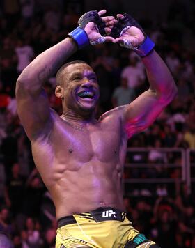Jailton Almeida of Brazil reacts after his victory over Shamil Abdurakhimov of Russia in a heavyweight fight during the UFC 283 event at Jeunesse Arena on January 21, 2023 in Rio de Janeiro, Brazil. (Photo by Buda Mendes/Zuffa LLC via Getty Images)