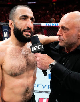 Belal Muhammad reacts after his victory over Gilbert Burns of Brazil in a welterweight fight during the UFC 288 event at Prudential Center on May 06, 2023 in Newark, New Jersey. (Photo by Chris Unger/Zuffa LLC)