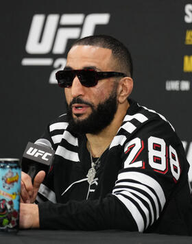 Belal Muhammad speaks with media after the UFC 288 event at Prudential Center on May 06, 2023 in Newark, New Jersey. (Photo by Cooper Neill/Zuffa LLC)