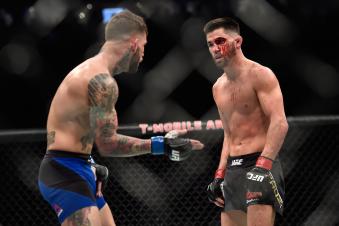 Dominick Reyes taunts Cody Garbrandt in their UFC bantamweight championship bout during the UFC 207 event at T-Mobile Arena on December 30, 2016 in Las Vegas, Nevada.