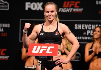 DENVER, COLORADO - JANUARY 27:  Valentina Shevchenko of Kyrgyzstan poses on the scale during the UFC Fight Night weigh-in at the Pepsi Center on January 27, 2017 in Denver, Colorado. (Photo by Josh Hedges/Zuffa LLC via Getty Images)