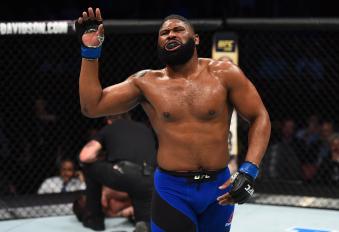HOUSTON, TX - FEBRUARY 04:  (R-L) Curtis Blaydes celebrates his victory over Adam Milstead in their heavyweight bout during the UFC Fight Night event at the Toyota Center on February 4, 2017 in Houston, Texas. (Photo by Jeff Bottari/Zuffa LLC via Getty Images)