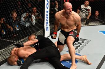 STOCKHOLM, SWEDEN - MAY 28:  (R-L) Volkan Oezdemir celebrates his knockout victory over Misha Cirkunov in their light heavyweight fight during the UFC Fight Night event at the Ericsson Globe Arena on May 28, 2017 in Stockholm, Sweden. (Photo by Jeff Bottari/Zuffa LLC via Getty Images)