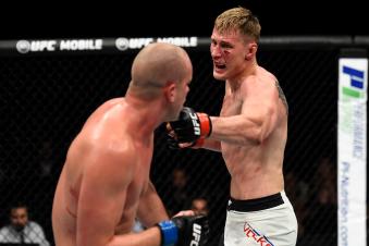 ROTTERDAM, NETHERLANDS - SEPTEMBER 02:  (R-L) Alexander Volkov of Russia punches Stefan Struve of The Netherlands in their heavyweight bout during the UFC Fight Night event at the Rotterdam Ahoy on September 2, 2017 in Rotterdam, Netherlands. (Photo by Josh Hedges/Zuffa LLC via Getty Images)