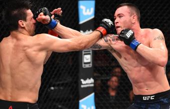 SAO PAULO, BRAZIL - OCTOBER 28:  (R-L) Colby Covington punches Demian Maia of Brazil in their welterweight bout during the UFC Fight Night event inside the Ibirapuera Gymnasium on October 28, 2017 in Sao Paulo, Brazil. (Photo by Josh Hedges/Zuffa LLC via Getty Images)