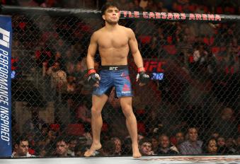DETROIT, MI - DECEMBER 2: Henry Cejudo stands in the Octagon prior to his lightweight bout against Sergio Pettis during the UFC 218 event at Little Caesars Arena on December 2, 2017 in Detroit, Michigan. (Photo by Rey Del Rio/Zuffa LLC via Getty Images)