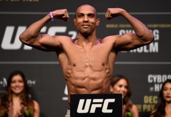 LAS VEGAS, NV - DECEMBER 29: Edson Barboza of Brazil poses on the scale during the UFC 219 weigh-in inside T-Mobile Arena on December 29, 2017 in Las Vegas, Nevada. (Photo by Jeff Bottari/Zuffa LLC/Zuffa LLC via Getty Images)