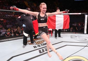 BELEM, BRAZIL - FEBRUARY 03:  Valentina Shevchenko of Kyrgyzstan celebrates her victory over Priscila Cachoeira of Brazil in their women's flyweight bout during the UFC Fight Night event at Mangueirinho Arena on February 03, 2018 in Belem, Brazil. (Photo by Buda Mendes/Zuffa LLC via Getty Images)