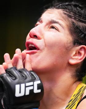 Ketlen Vieira of Brazil celebrates her victory at UFC Fight Night: Holm vs Vieira, May 21, 2022 (Photo by Chris Unger/Zuffa LLC)