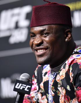 Francis Ngannou talks with media at the UFC 260 Press Conference