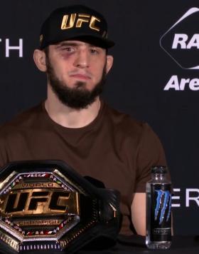 UFC Lightweight Champion Islam Makhachev Speaks With The Media After Defeating Alexander Volkanovski At UFC 284: Makhachev vs Volkanovski.