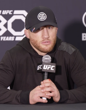 Lightweight Justin Gaethje speaks to the media after defeating Rafael Fiziev at UFC 286.