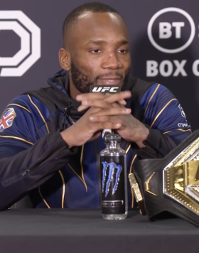 UFC welterweight champion Leon Edwards speaks with the media after beating Kamaru Usman at UFC 286.